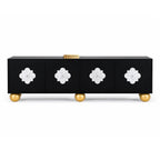 Mother of Pearl Inlay Black 4-Door TV Unit Media Cabinet