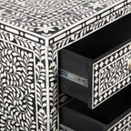 Maharaja Bone Inlay 7 Drawer Chest of Drawers - Black Floral