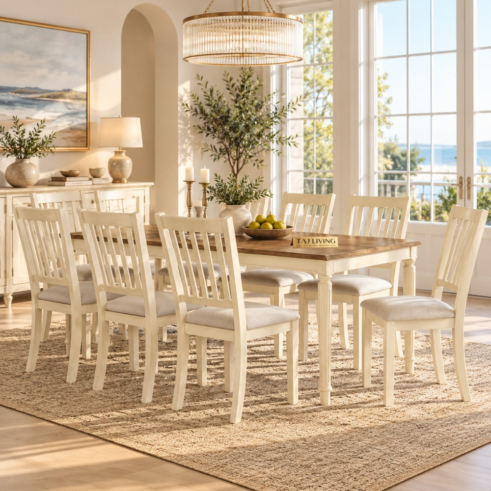 Solid Wood Dining Table Set with 8 Upholstered Chairs (1 Table+8 Chairs