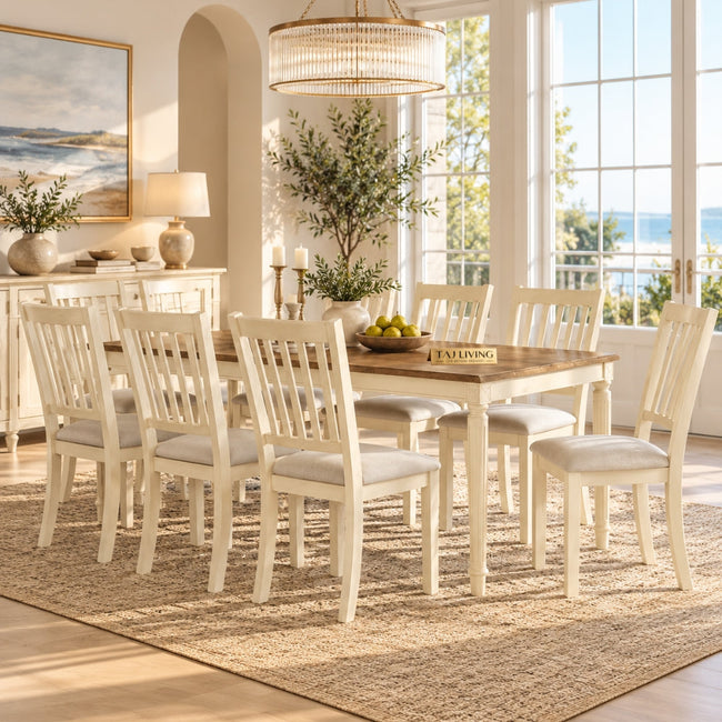 Solid Wood Dining Table Set with 8 Upholstered Chairs (1 Table+8 Chairs Hover Image