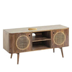 Rajasthani Mango Wood with Rattan TV Unit with 2 shelves