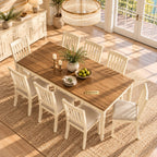 Solid Wood Dining Table Set with 8 Upholstered Chairs (1 Table+8 Chairs