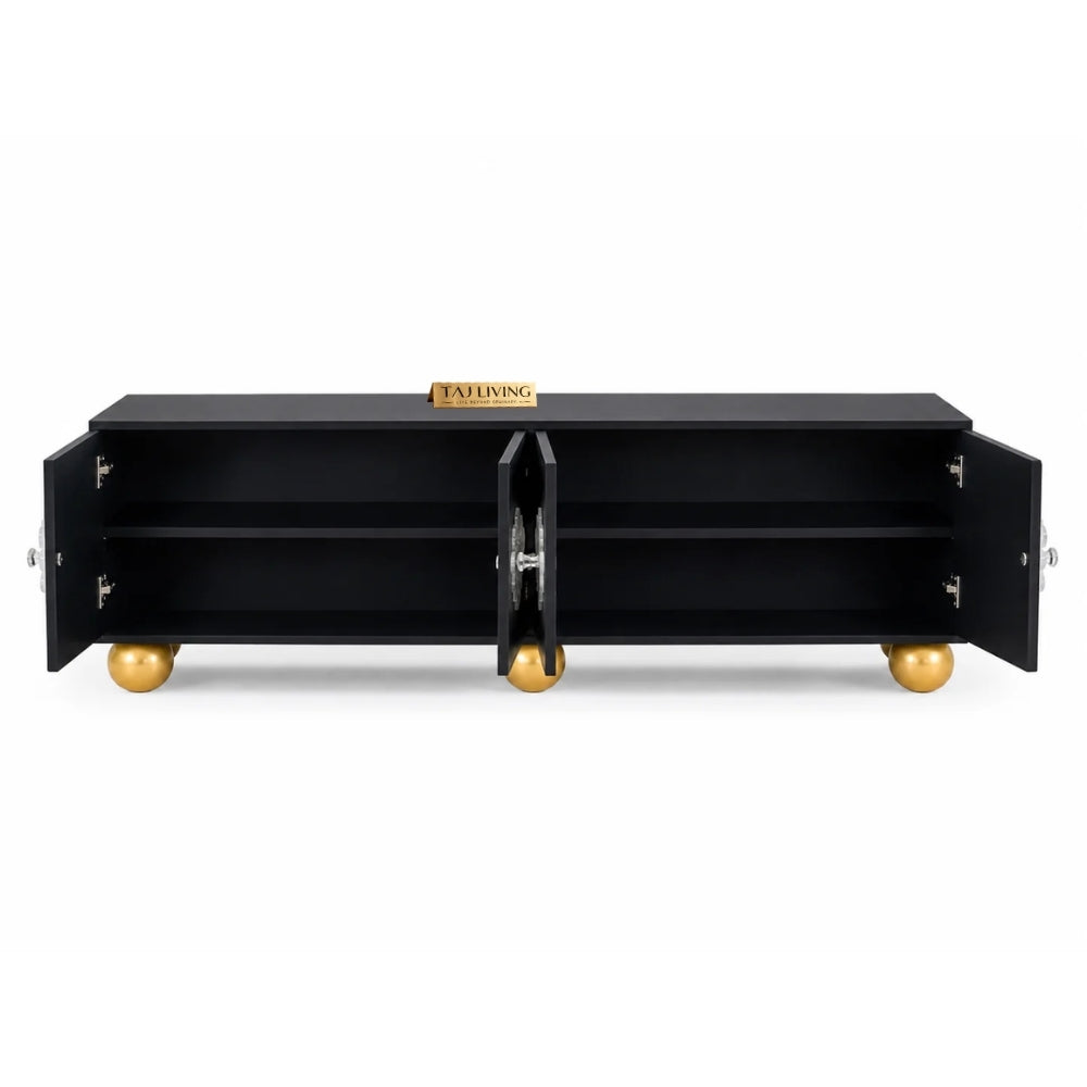 Mother of Pearl Inlay Black 4-Door TV Unit Media Cabinet