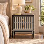 Rangoli Black Bone Inlay Nightstand | 2 Drawer Luxury Bedside Table