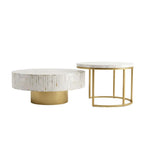 Mother of Pearl Inlay Coffee Table and Nesting Table Set, White Round Tables