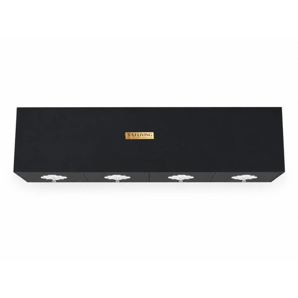 Mother of Pearl Inlay Black 4-Door TV Unit Media Cabinet