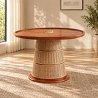 Pavitra Baithak Rattan Dining Table with 4 Chairs – Handcrafted 4 Seater Wooden Dining Set