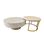 Mother of Pearl Inlay Coffee Table and Nesting Table Set, White Round Tables