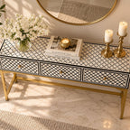 Rangrez Black and White Geometric Mother of Pearl Inlay Console Table