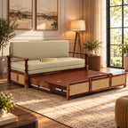 Ayaana Sheesham Wood 3 Seater Sofa Cum Bed with Cane Weaving & Premium Upholstery