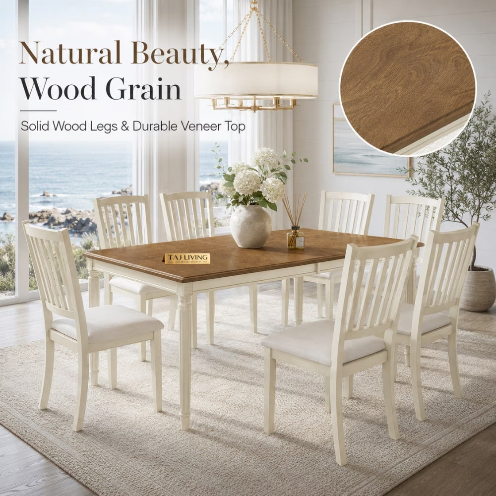 Solid Wood Dining Table Set with 8 Upholstered Chairs (1 Table+8 Chairs
