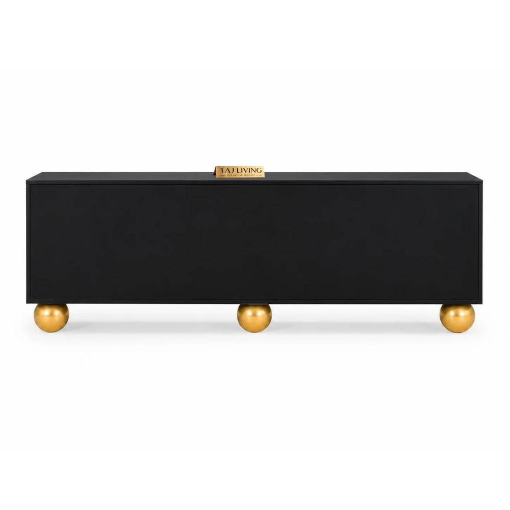 Mother of Pearl Inlay Black 4-Door TV Unit Media Cabinet
