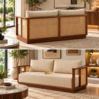 Teak Wood Varnik 3+1+1 Ash Wood Sofa Set with Cane Accents