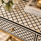 Rangrez Black and White Geometric Mother of Pearl Inlay Console Table