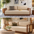 Teak Wood Varnik 3+1+1 Ash Wood Sofa Set with Cane Accents