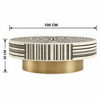 Black & White Bone Inlay Round Coffee Table with Brass Base