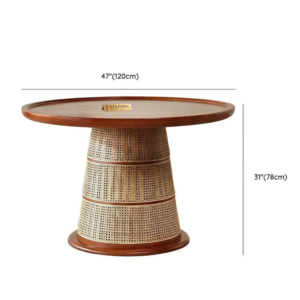 Pavitra Baithak Rattan Dining Table with 4 Chairs – Handcrafted 4 Seater Wooden Dining Set