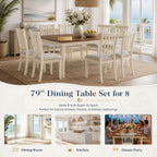 Solid Wood Dining Table Set with 8 Upholstered Chairs (1 Table+8 Chairs