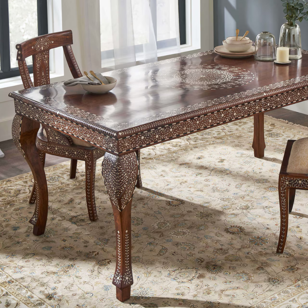 Riwaayat Hand-Carved Wooden Bone Inlay 6 - seater Dining Table