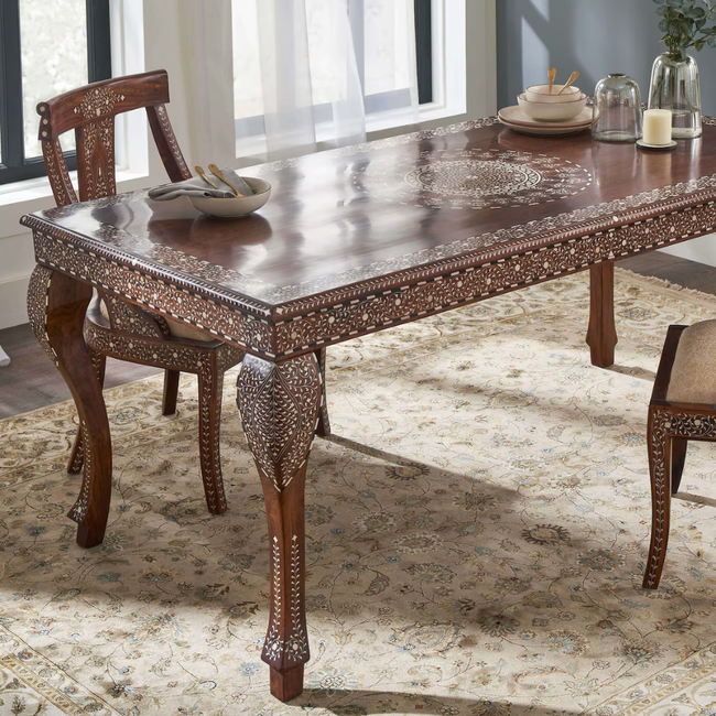 Riwaayat Hand-Carved Wooden Bone Inlay 6 - seater Dining Table Hover Image