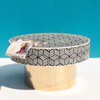 Black & White Bone Inlay Round Coffee Table with Brass Base