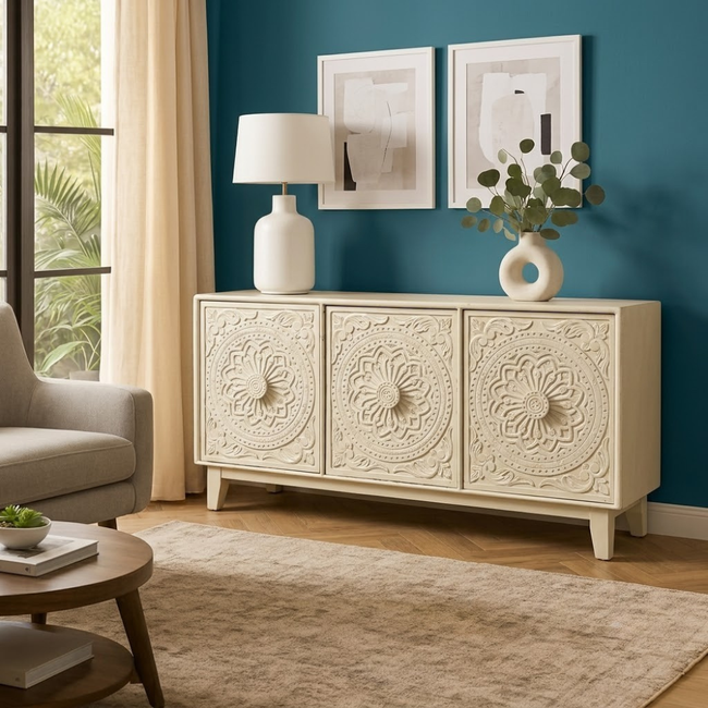 Mandana Hand Carved 3-Door Sideboard Hover Image