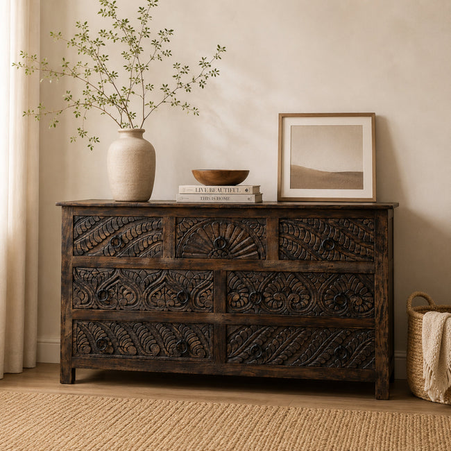 Meerabagh Hand Carved Chest of 7 Drawers Hover Image
