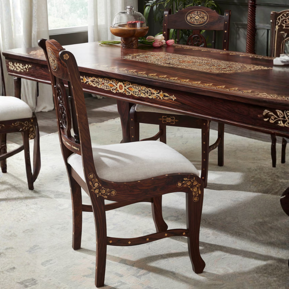 Aangan Upholstered Wooden Inlay Dining Chair (2 Pcs)