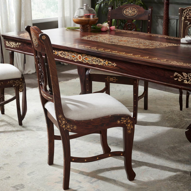 Aangan Upholstered Wooden Inlay Dining Chair (2 Pcs) Hover Image