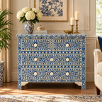 Ranibagh Navy Blue & White Floral Bone Inlay Cabinet