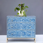 Mewarika Blue & White Bone Inlay Chest 6 Drawer Floral Pattern