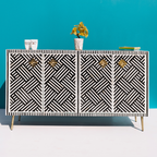 Rangvaan Bone Inlay Sideboard Cabinet with Brass Handles - Handcrafted Storage Unit