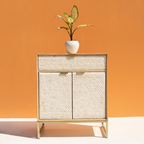 Premium White Mother of Pearl Inlay Sideboard Cabinet with Brass Finish Frame