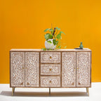 Rooprekha Floral Pattern Wooden Inlay 4-door and 3 drawers cabinet