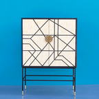 Kashvi Black & White Bone Inlay 2-Door Cabinet – Geometric Design