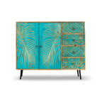 Handcrafted Wooden Carving Chest of Drawers in Natural & Green Finish
