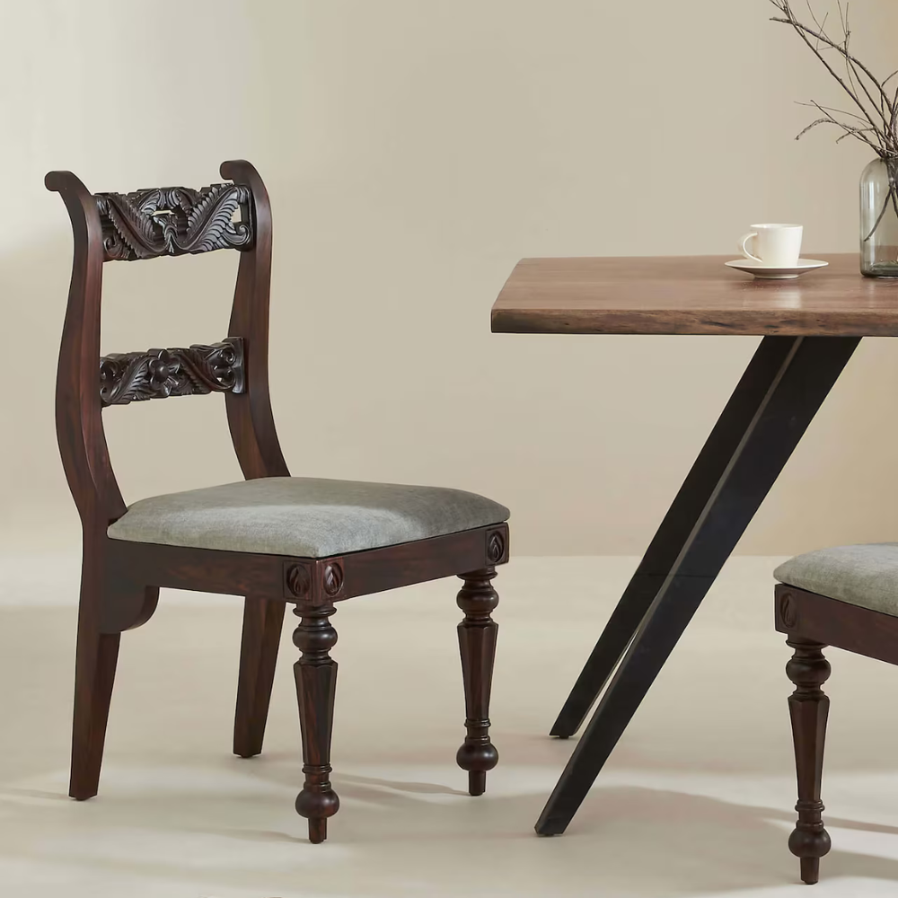 Sultanat Upholstered Carved Wooden Dining Chair (2 Pcs)