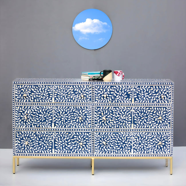 Regal Vine Bone Inlay Sideboard Cabinet - Floral Pattern Main Image