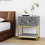 Classic Black & White Bone Inlay Bedside Table with Open Shelf