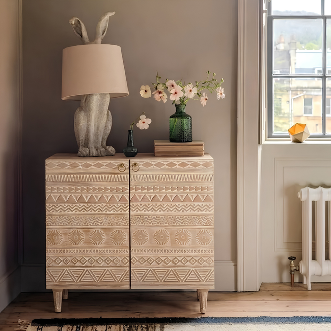 Aangan Handmade Solid Mango Wood Bar Cabinet – Distress White Finish Hover Image
