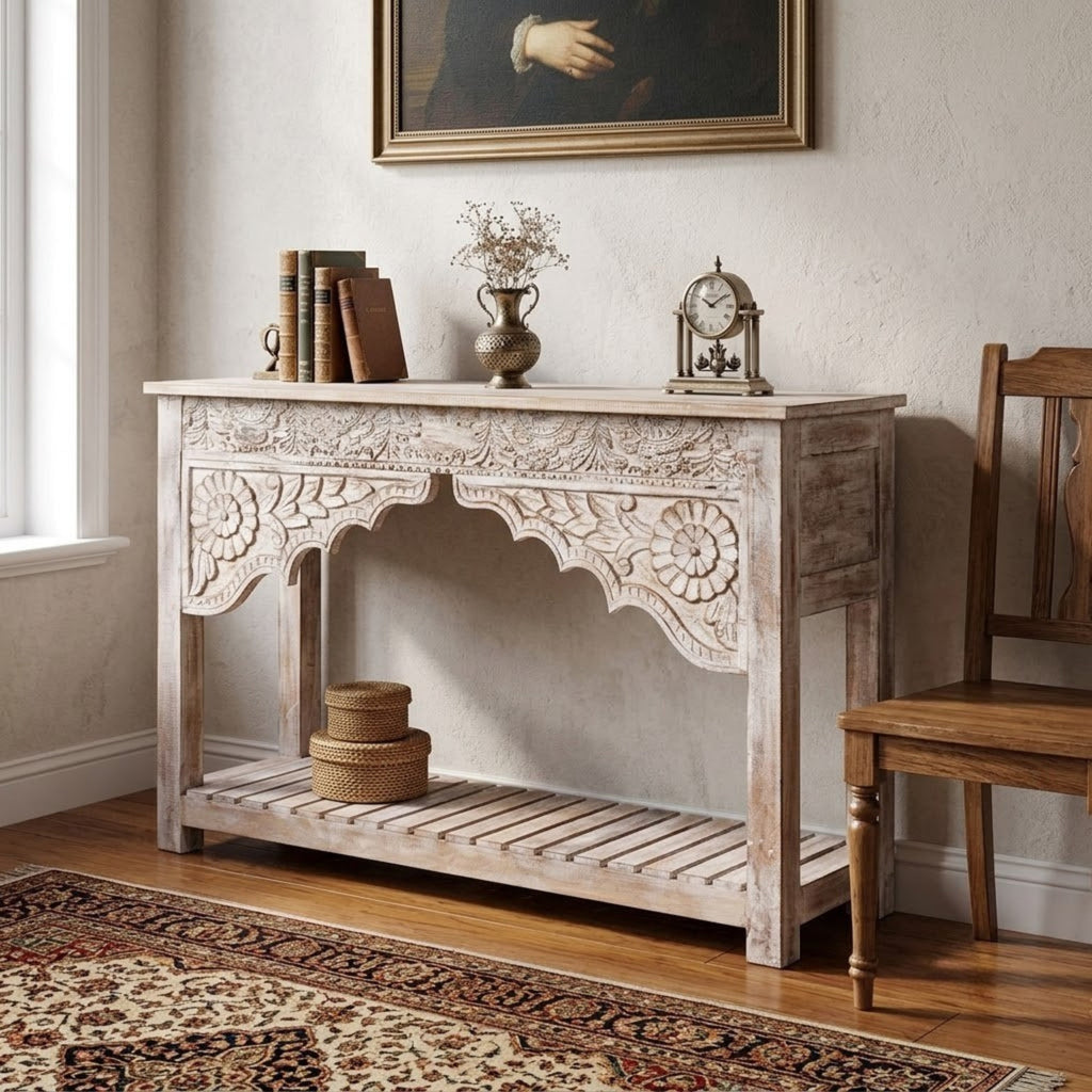 Rajwada Handmade White Wash Console Table
