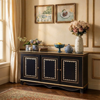 Virasat Hand-Painted Midnight Blue Solid Mango Wood Sideboard – 3 Door Storage Cabinet