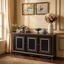 Virasat Hand-Painted Midnight Blue Solid Mango Wood Sideboard – 3 Door Storage Cabinet