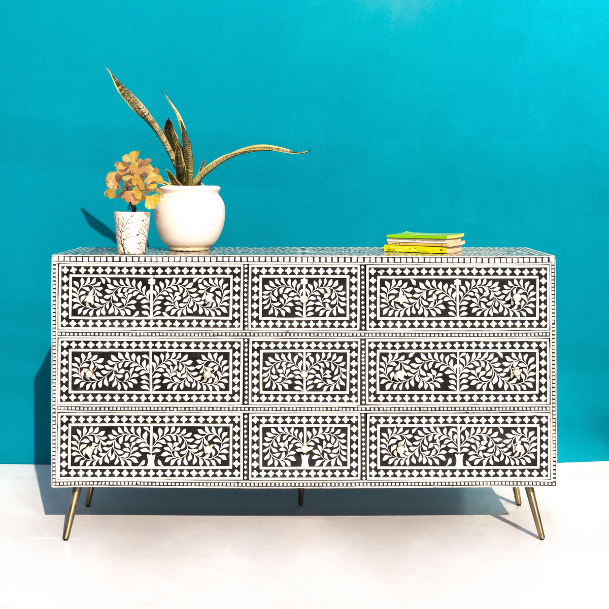 Charbagh Bone Inlay Chest of Drawers with Floral Design – Luxury Storage Cabinet