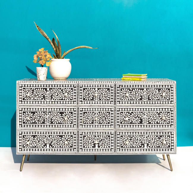 Charbagh Bone Inlay Chest of Drawers with Floral Design – Luxury Storage Cabinet Main Image