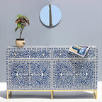 Naqsh Neel Floral Bone Inlay Sideboard with Gold-Finish Stand – 4 Door & 2 Drawer