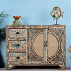 Mandana Handcrafted Bone Inlay & Cane 3-Door Sideboard