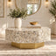 Mother of Pearl Inlay Hexagon Coffee Table – White with Brass Base