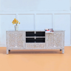 Meher Mother of Pearl inlay 2 Open Shelves and 2 Side Cabinet Media Console