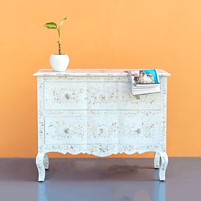 Hand-Carved Mother of Pearl Chest of 2 Drawers Floral Design Main Image